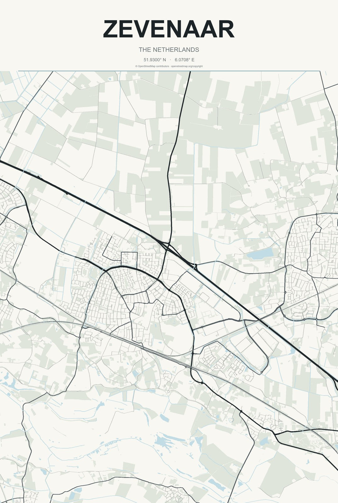 Zevenaar, The Netherlands City Map Aluminum Sign in Headline Atlas style