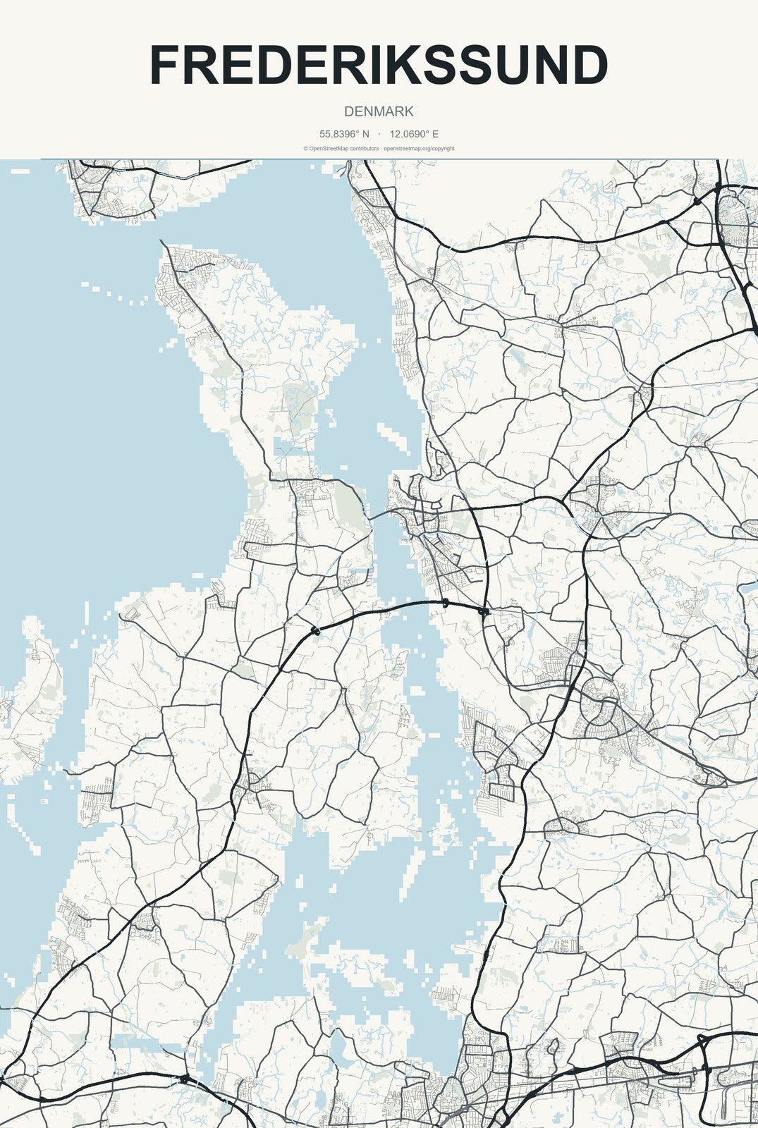 Frederikssund, Denmark City Map Aluminum Sign in Headline Atlas style