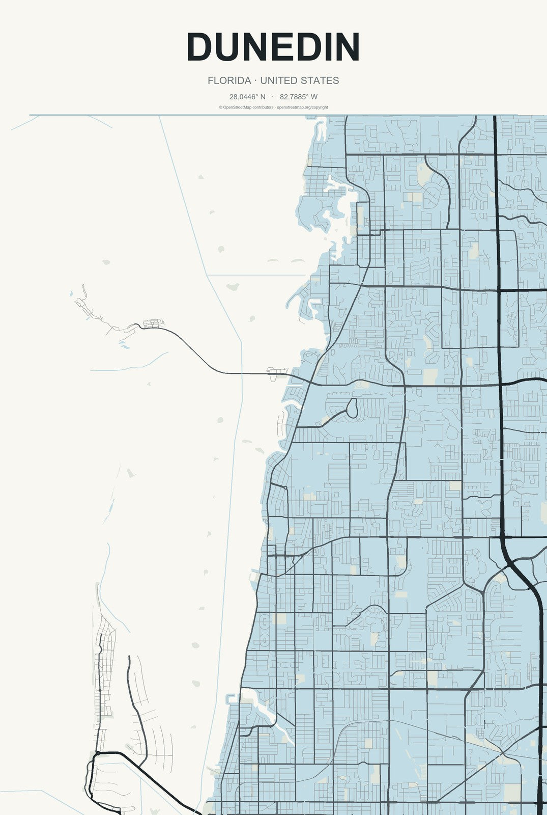 Dunedin, Florida City Map Aluminum Sign in Headline Atlas style