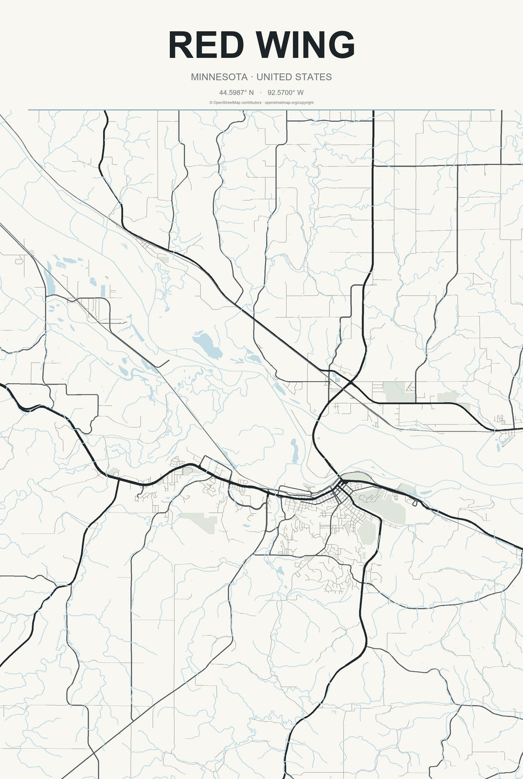 Red Wing, Minnesota City Map Aluminum Sign in Headline Atlas style