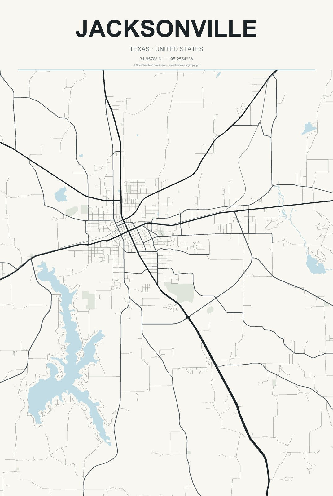 Jacksonville, Texas City Map Aluminum Sign in Headline Atlas style