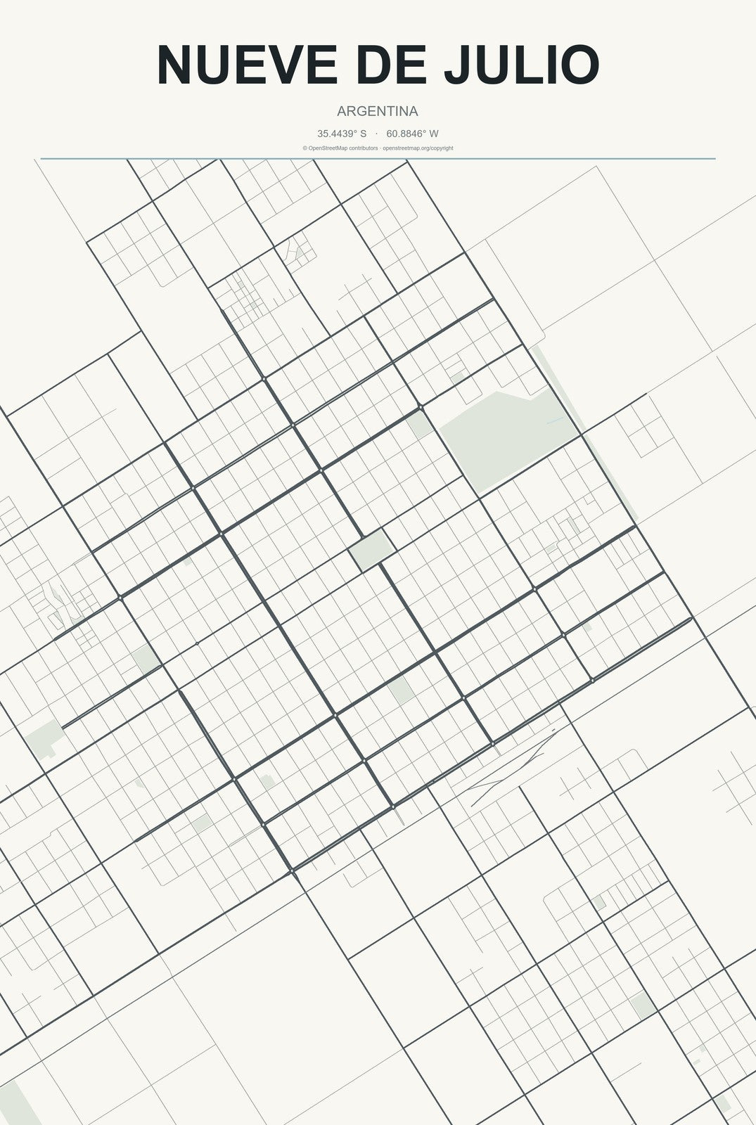 Nueve de Julio, Argentina City Map Aluminum Sign in Headline Atlas style