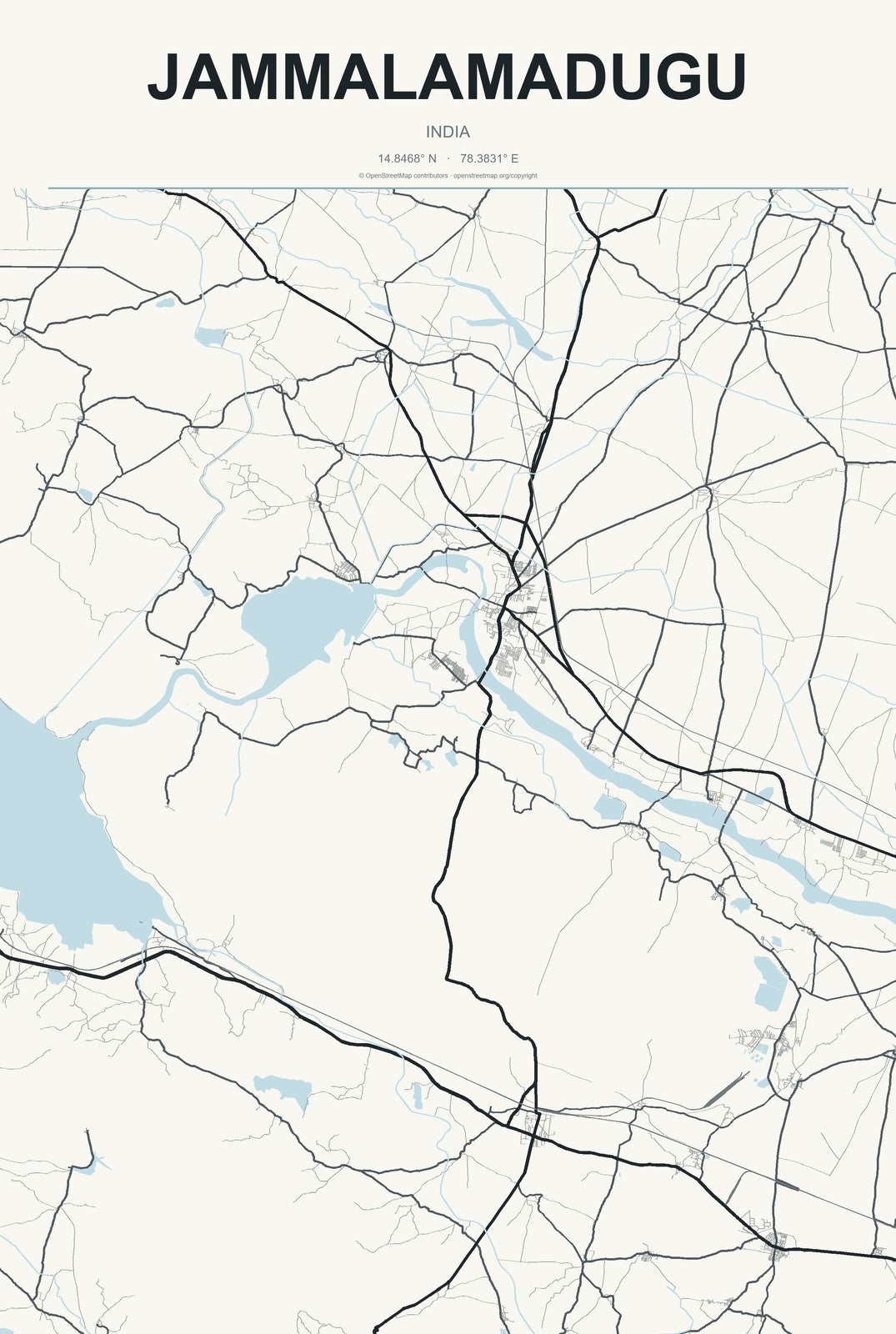 Jammalamadugu, India City Map Aluminum Sign in Headline Atlas style
