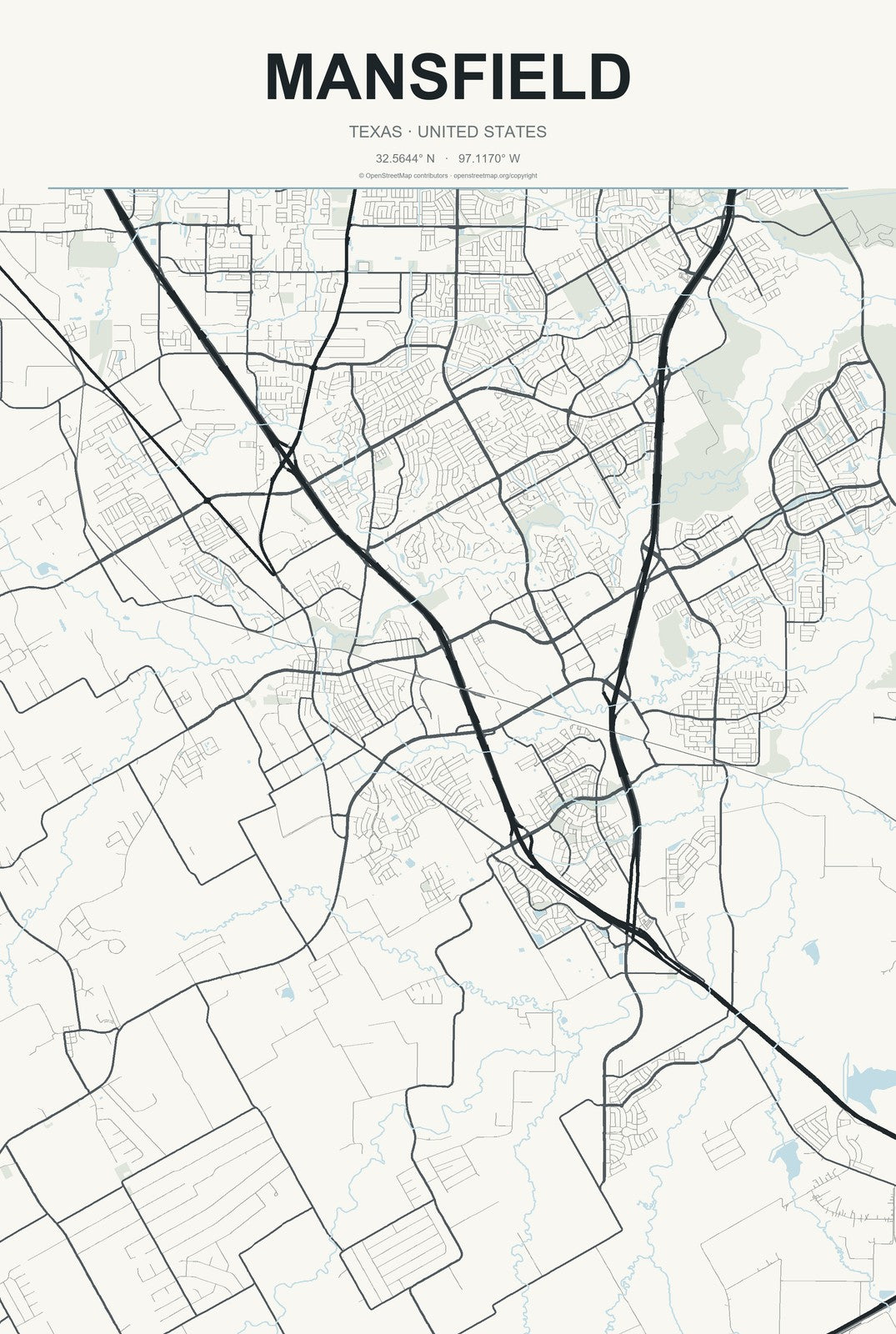Mansfield, Texas City Map Aluminum Sign in Headline Atlas style