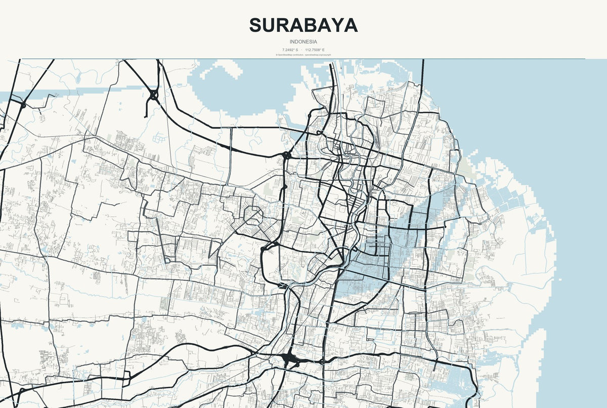 Surabaya, Indonesia City Map Aluminum Sign in Headline Atlas style