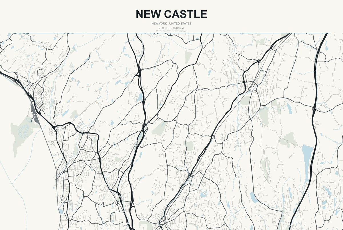 New Castle, New York City Map Aluminum Sign in Headline Atlas style