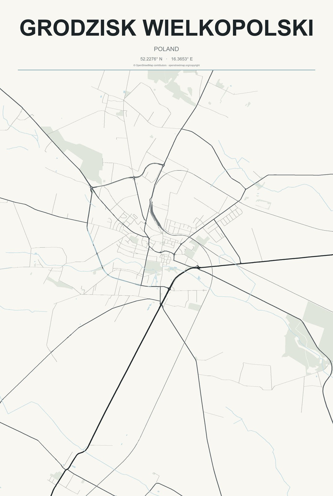 Grodzisk Wielkopolski, Poland City Map Aluminum Sign in Headline Atlas style