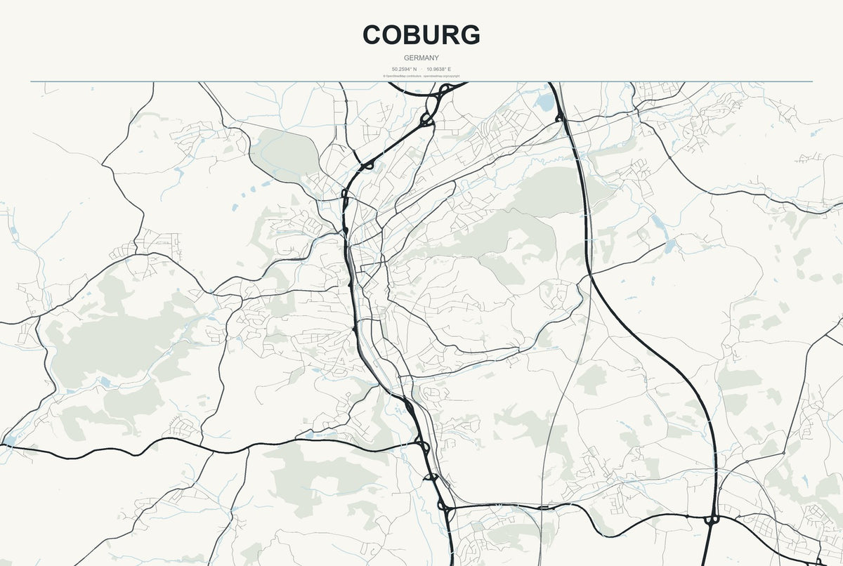 Coburg, Germany City Map Aluminum Sign in Headline Atlas style