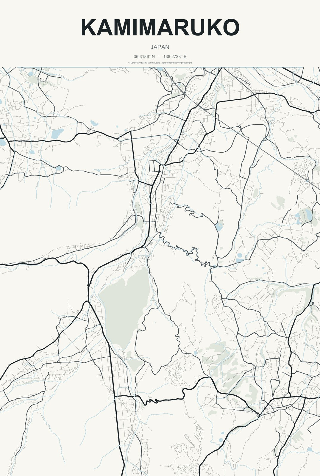 Kamimaruko, Japan City Map Aluminum Sign in Headline Atlas style