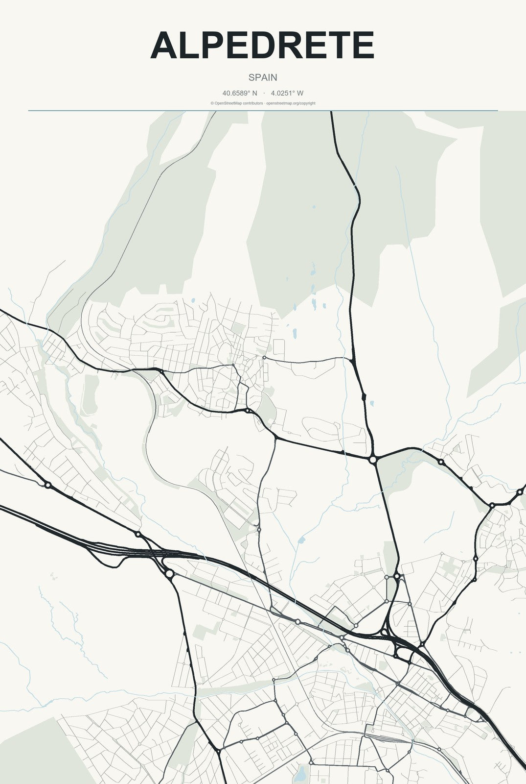Alpedrete, Spain City Map Aluminum Sign in Headline Atlas style