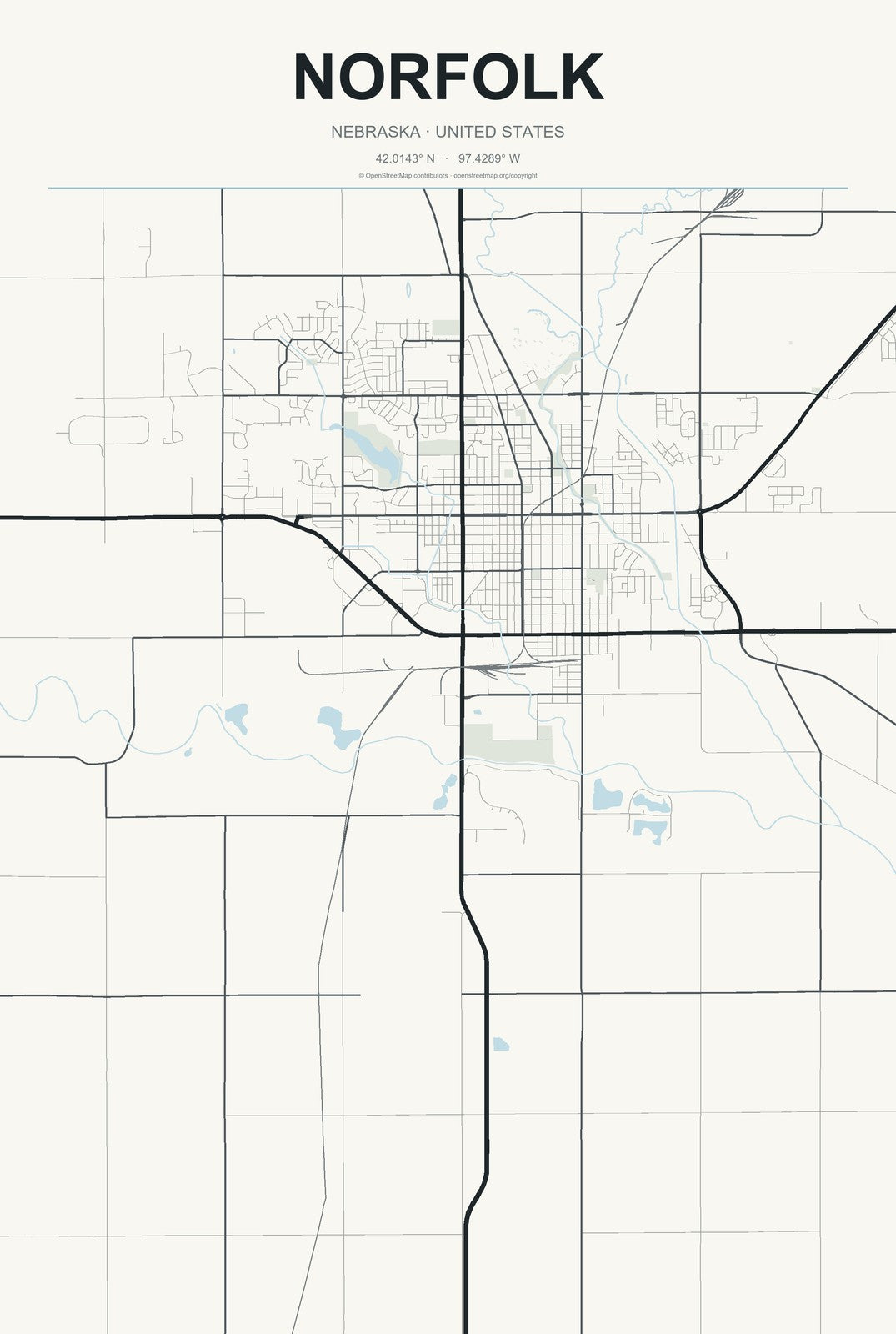 Norfolk, Nebraska City Map Aluminum Sign in Headline Atlas style