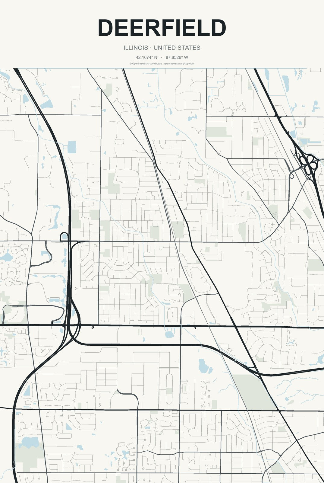 Deerfield, Illinois City Map Aluminum Sign in Headline Atlas style