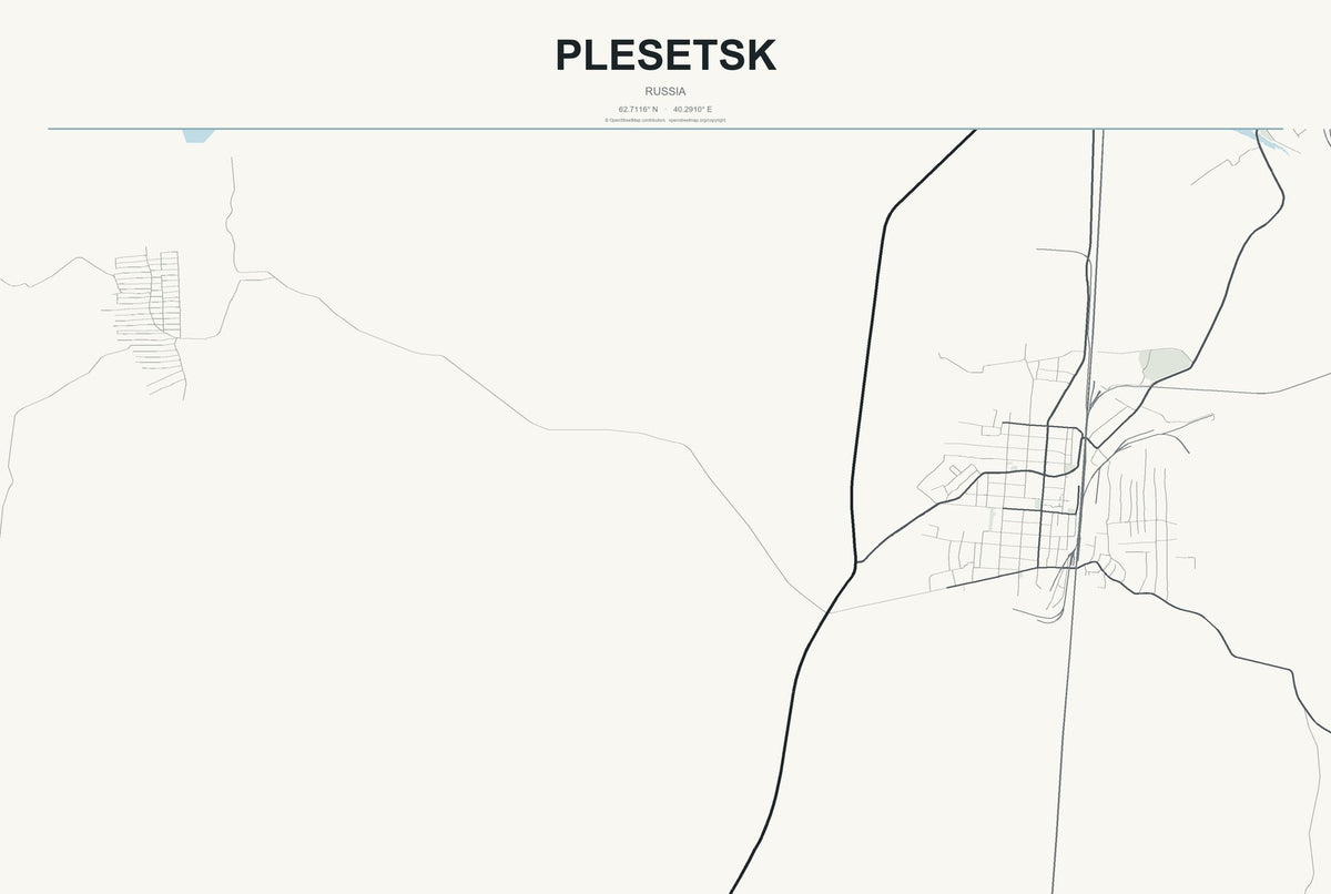 Plesetsk, Russia City Map Aluminum Sign in Headline Atlas style