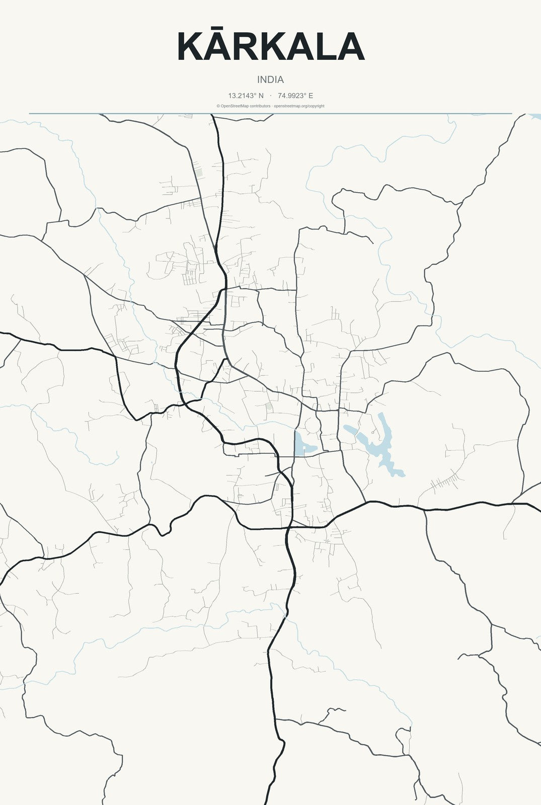 Kārkala, India City Map Aluminum Sign in Headline Atlas style