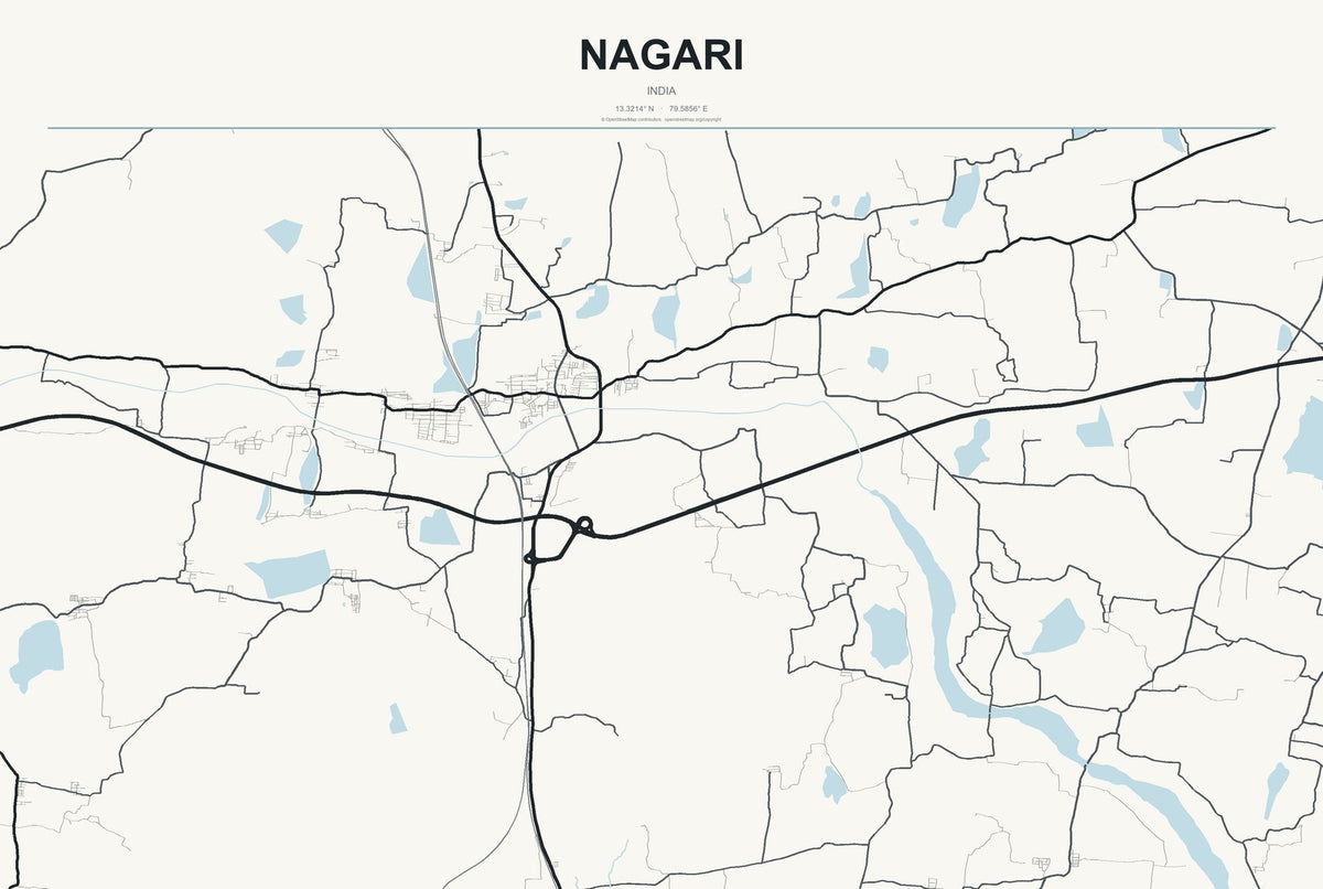 Nagari, India City Map Aluminum Sign in Headline Atlas style