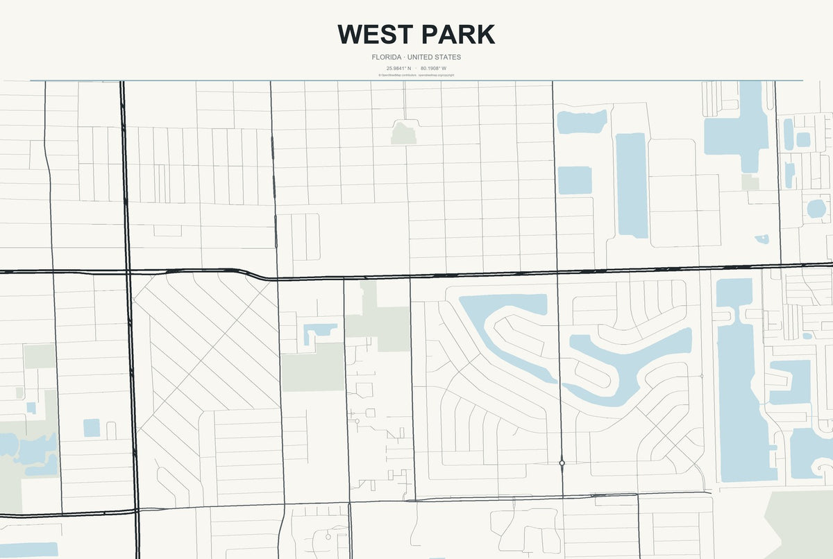 West Park, Florida City Map Aluminum Sign in Headline Atlas style