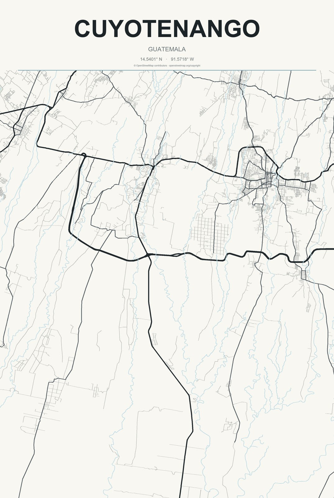 Cuyotenango, Guatemala City Map Aluminum Sign in Headline Atlas style