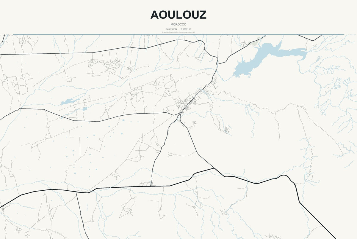 Aoulouz, Morocco City Map Aluminum Sign in Headline Atlas style