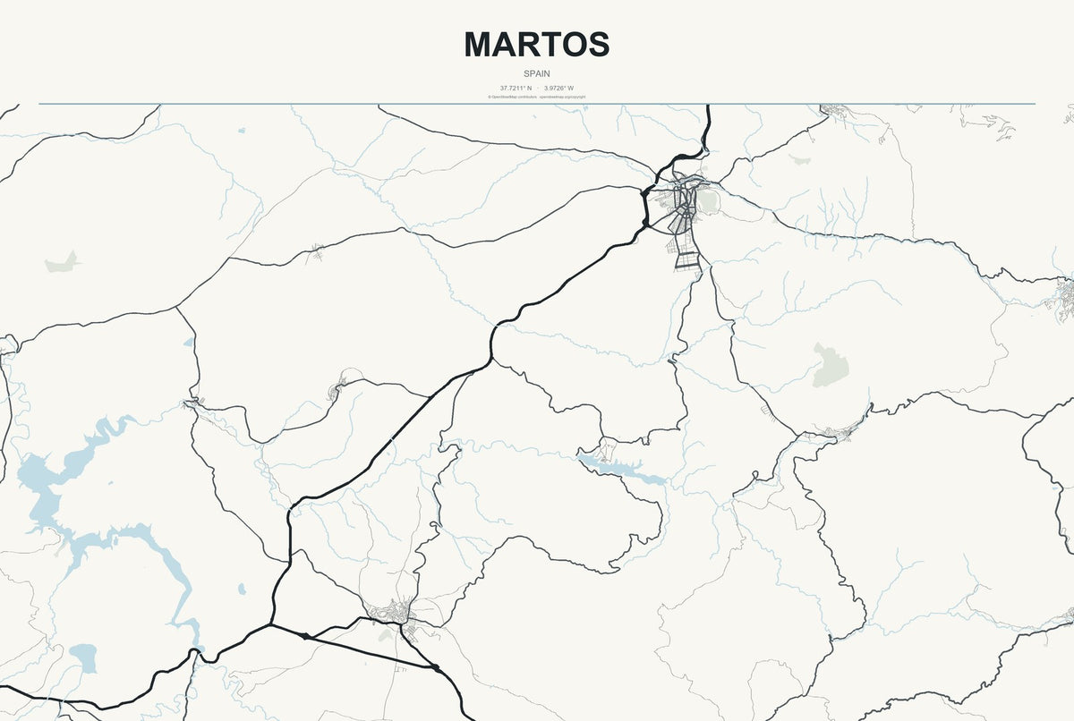 Martos, Spain City Map Aluminum Sign in Headline Atlas style