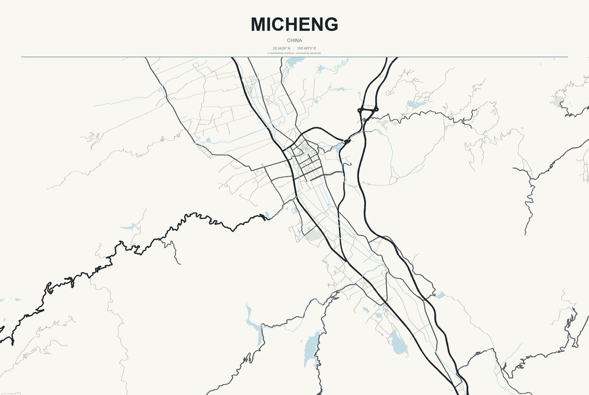 Micheng, China City Map Aluminum Sign in Headline Atlas style