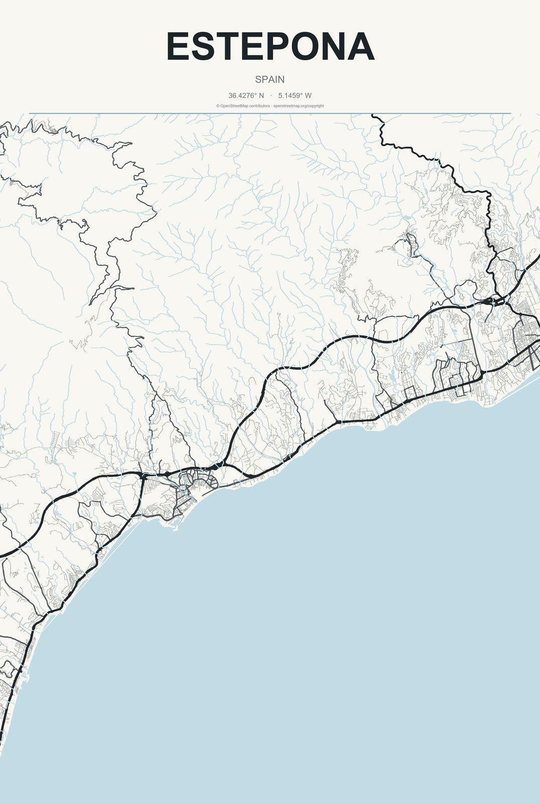 Estepona, Spain City Map Aluminum Sign in Headline Atlas style