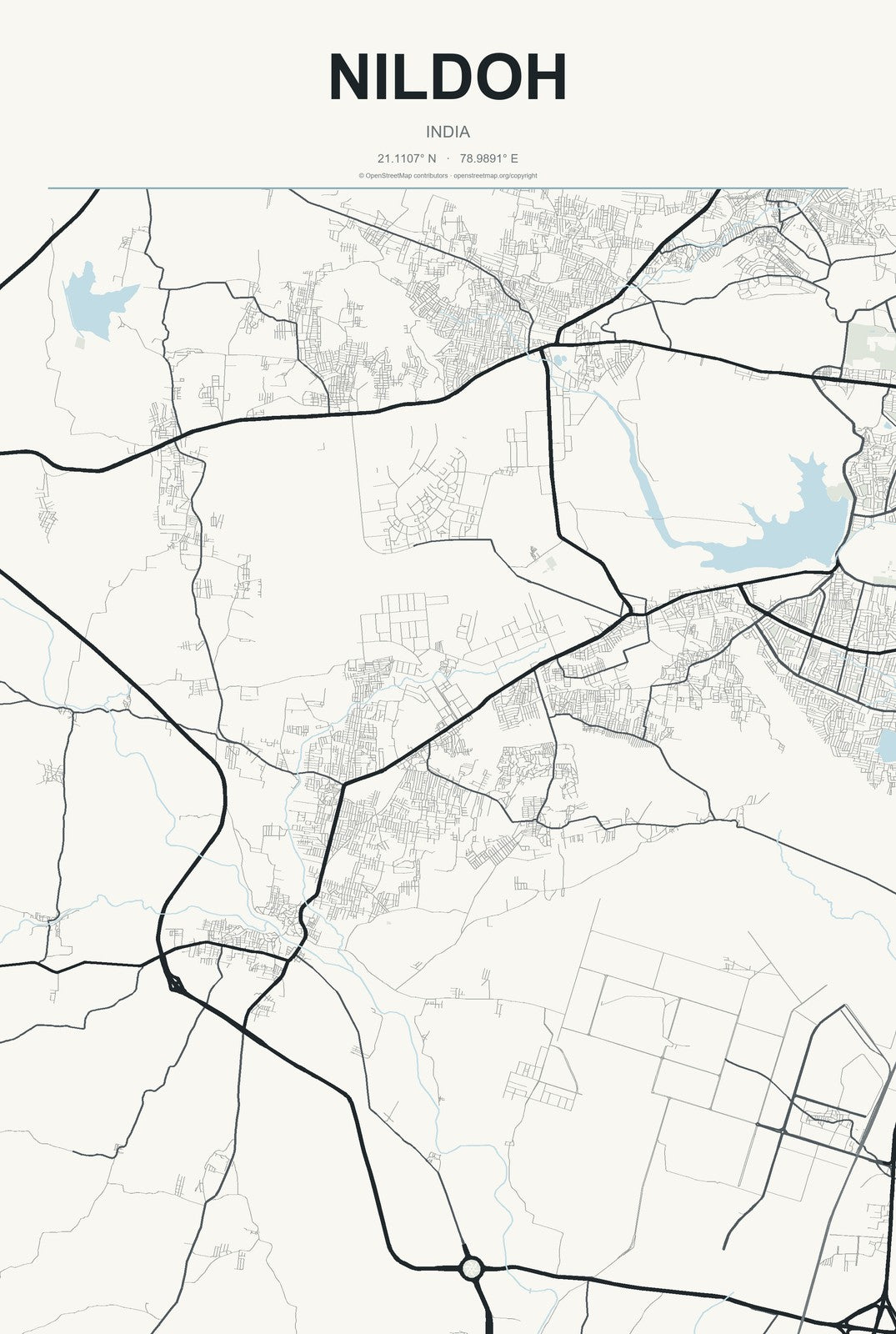 Nildoh, India City Map Aluminum Sign in Headline Atlas style