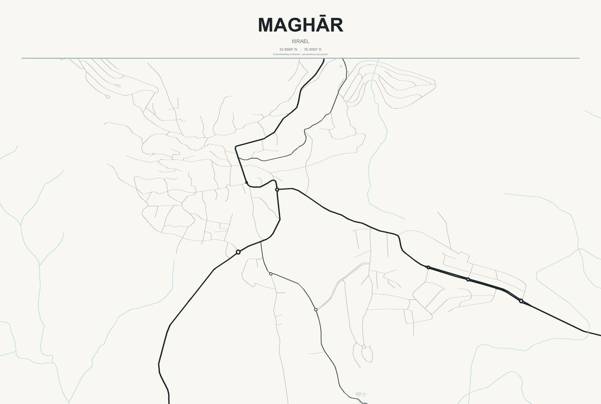 Maghār, Israel City Map Aluminum Sign in Headline Atlas style