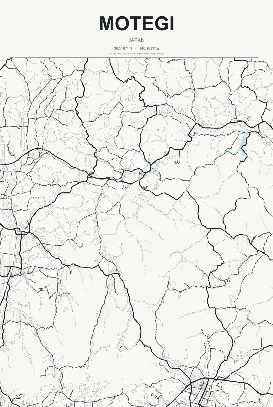 Motegi, Japan City Map Aluminum Sign in Headline Atlas style