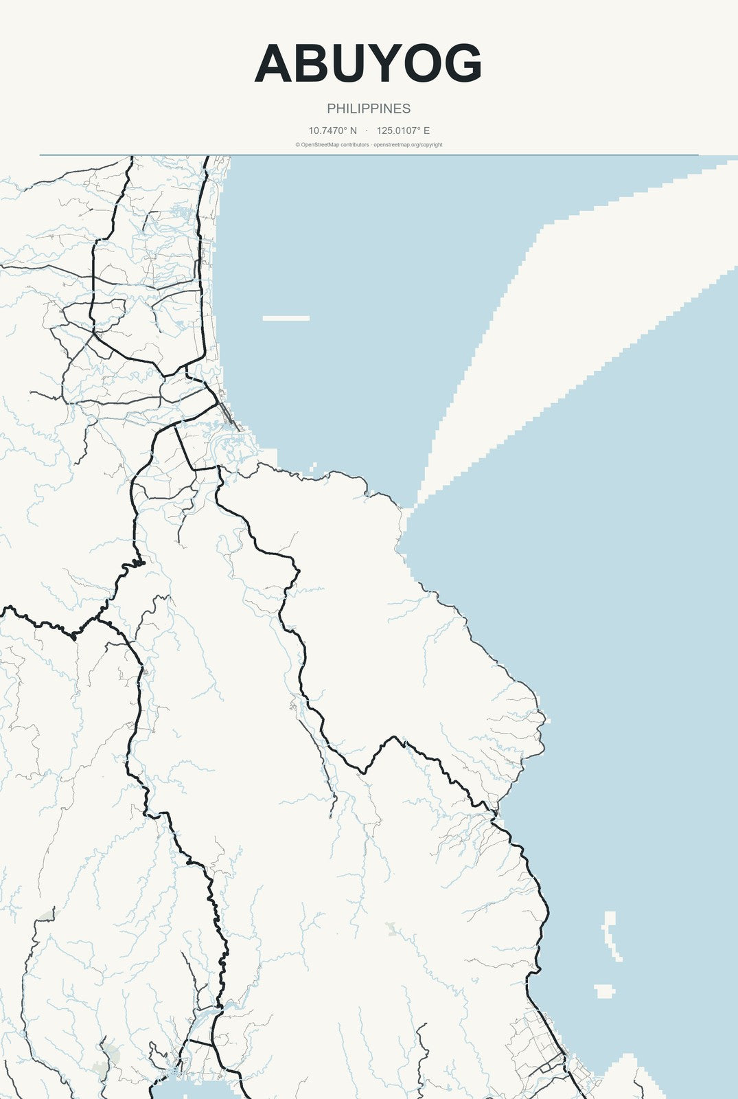 Abuyog, Philippines City Map Aluminum Sign in Headline Atlas style