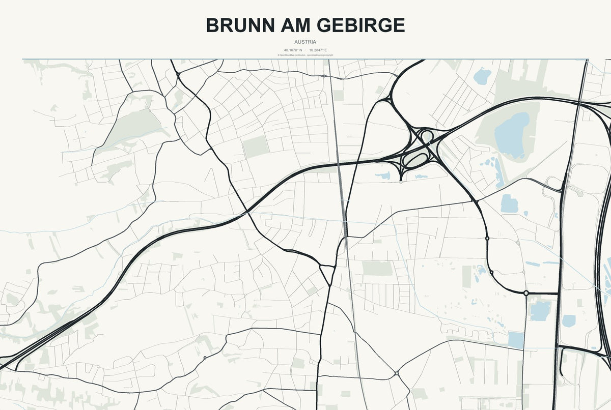 Brunn am Gebirge, Austria City Map Aluminum Sign in Headline Atlas style