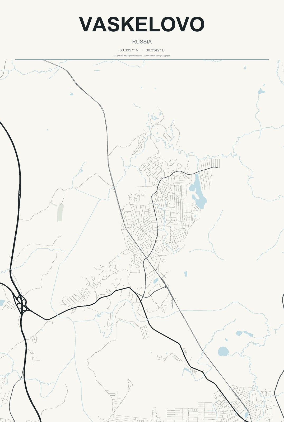 Vaskelovo, Russia City Map Aluminum Sign in Headline Atlas style