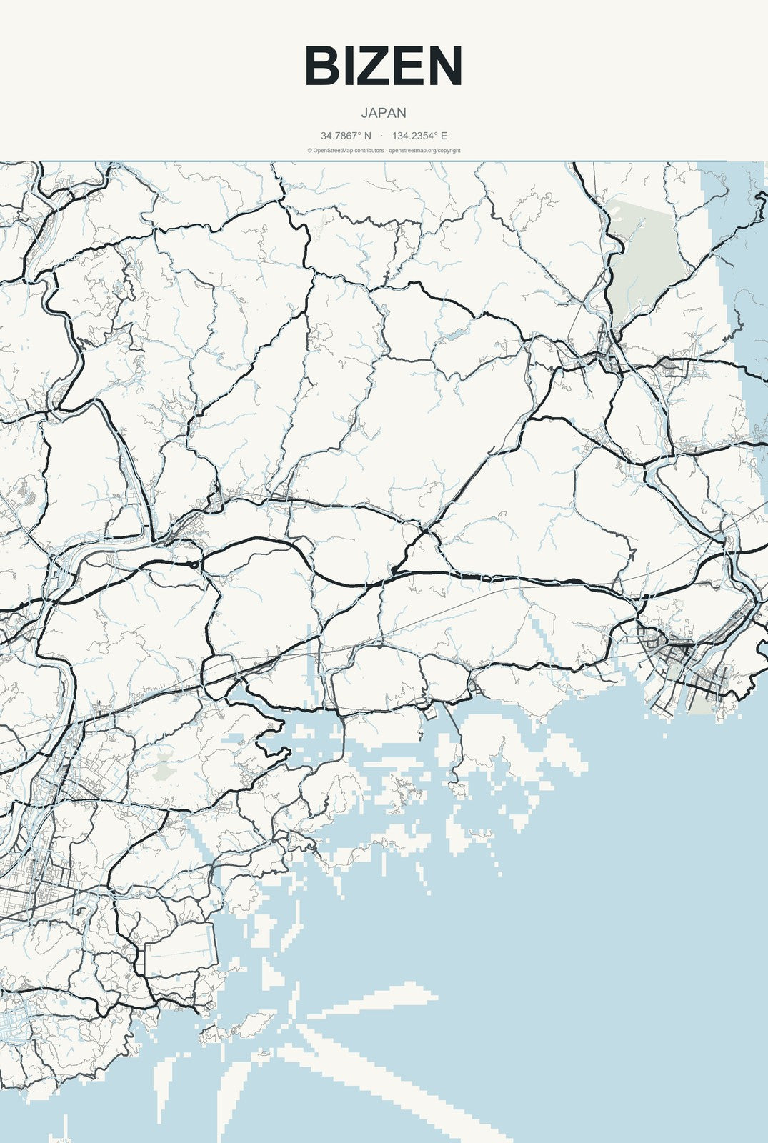 Bizen, Japan City Map Aluminum Sign in Headline Atlas style