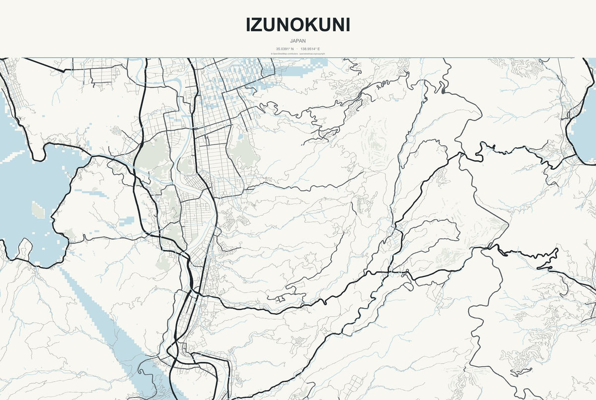 Izunokuni, Japan City Map Aluminum Sign in Headline Atlas style