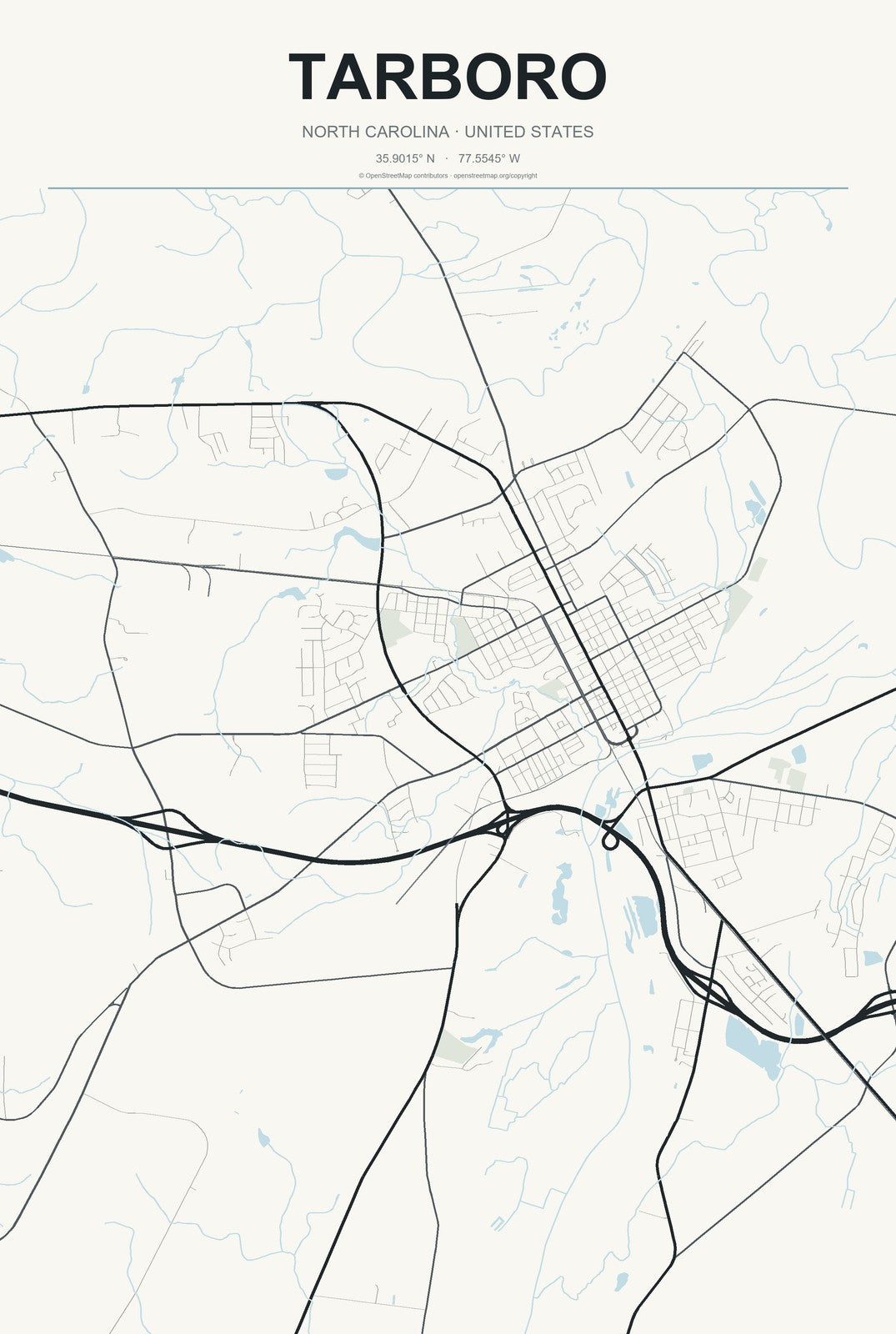 Tarboro, North Carolina City Map Aluminum Sign in Headline Atlas style