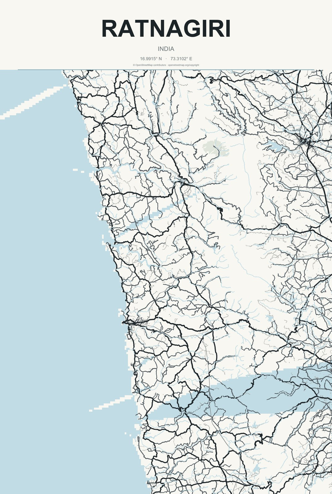 Ratnagiri, India City Map Aluminum Sign in Headline Atlas style