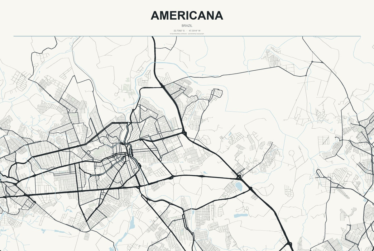 Americana, Brazil City Map Aluminum Sign in Headline Atlas style