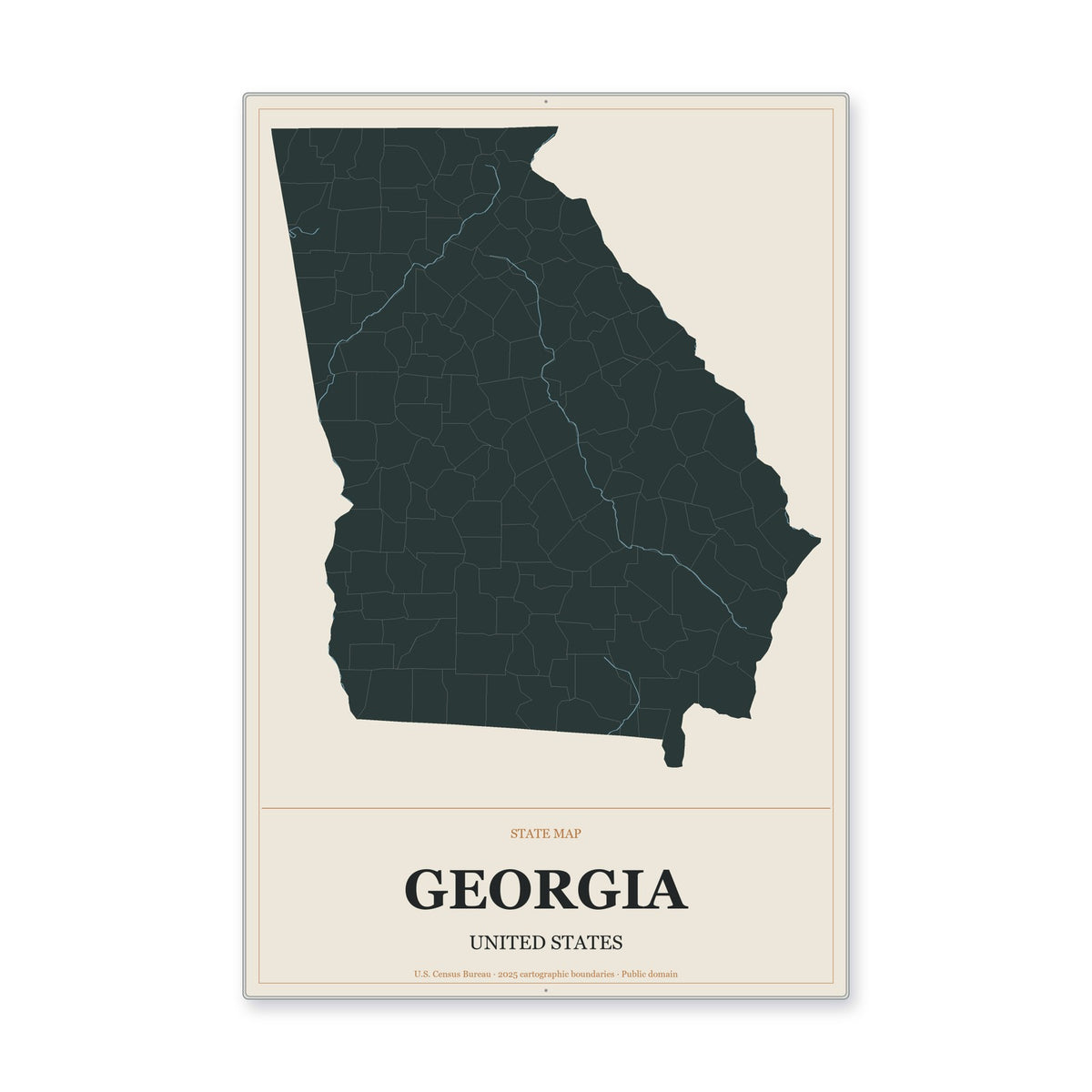 Georgia state map aluminum sign in Headline Atlas style