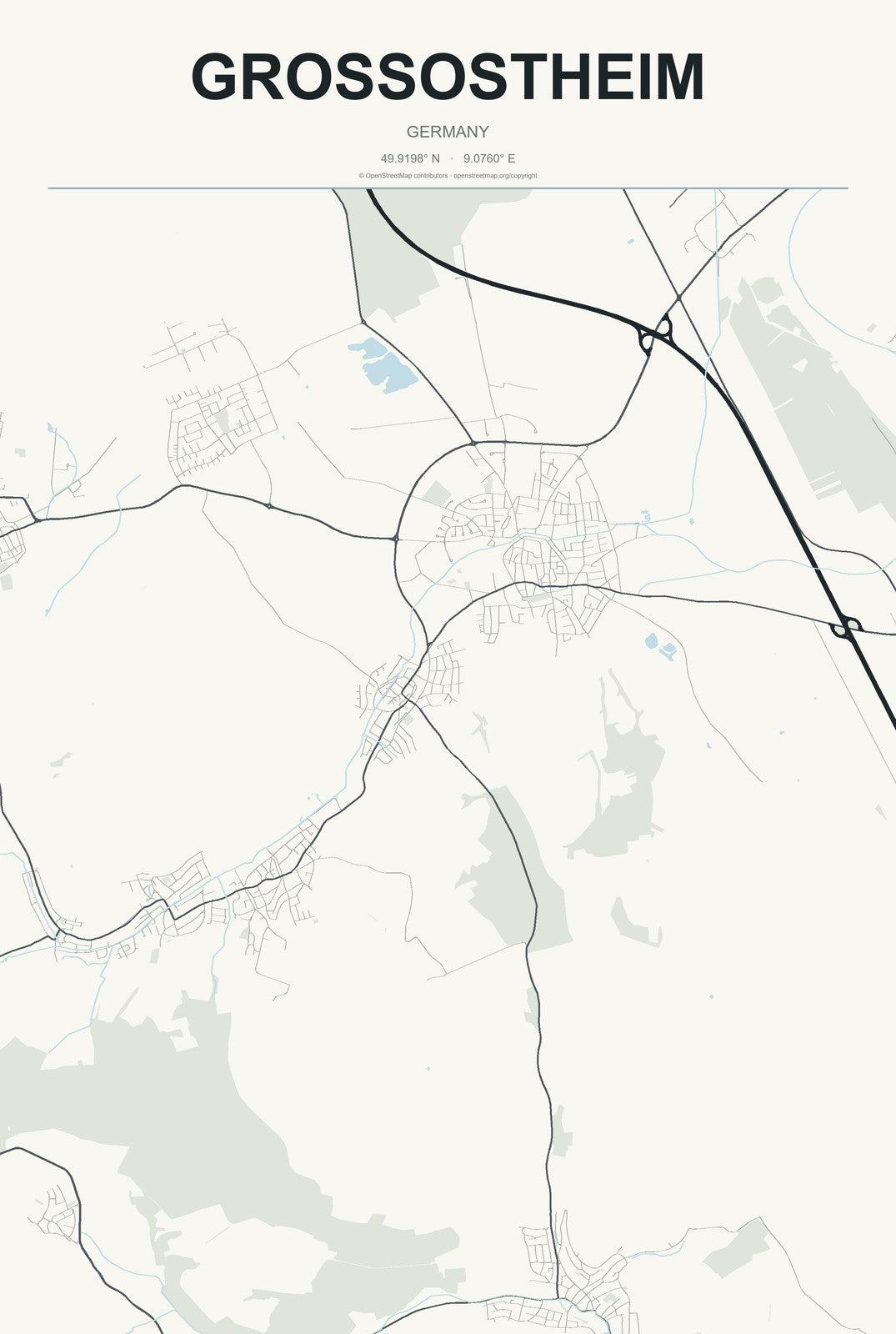 Großostheim, Germany City Map Aluminum Sign in Headline Atlas style
