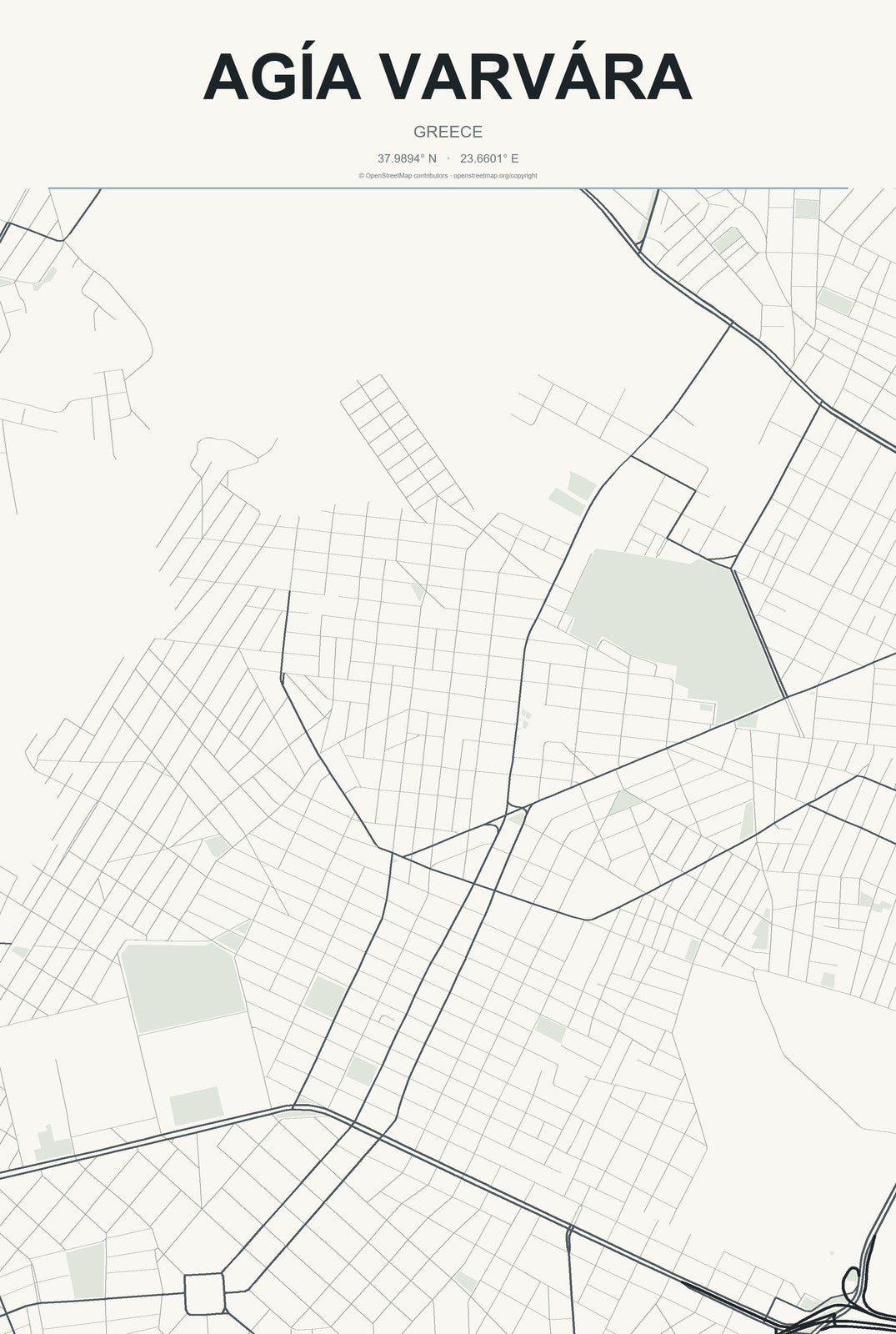 Agía Varvára, Greece City Map Aluminum Sign in Headline Atlas style