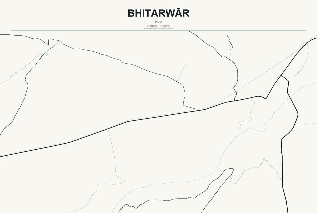 Bhitarwār, India City Map Aluminum Sign in Headline Atlas style