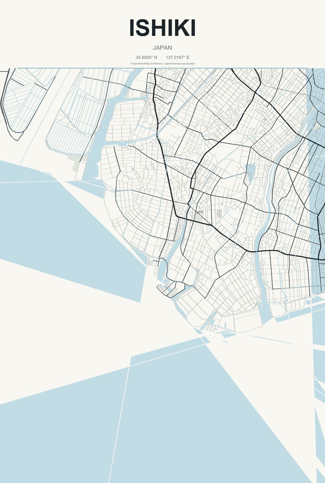 Ishiki, Japan City Map Aluminum Sign in Headline Atlas style