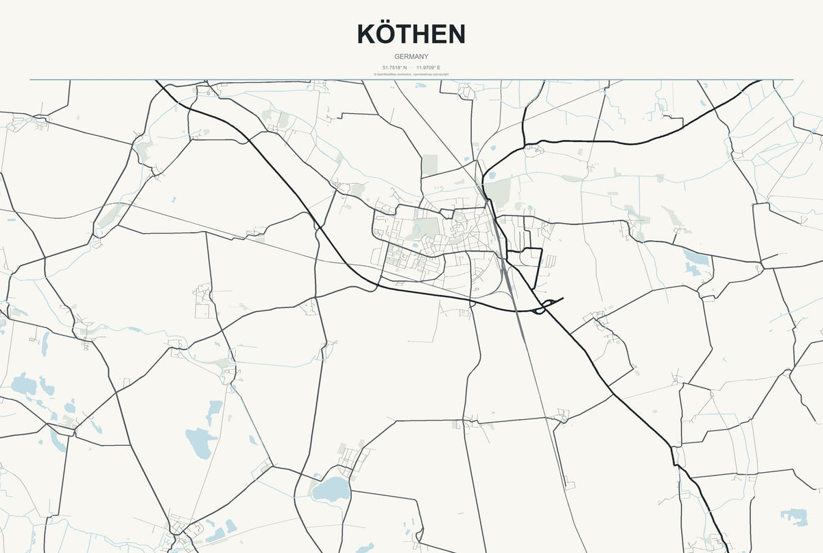 Köthen, Germany City Map Aluminum Sign in Headline Atlas style