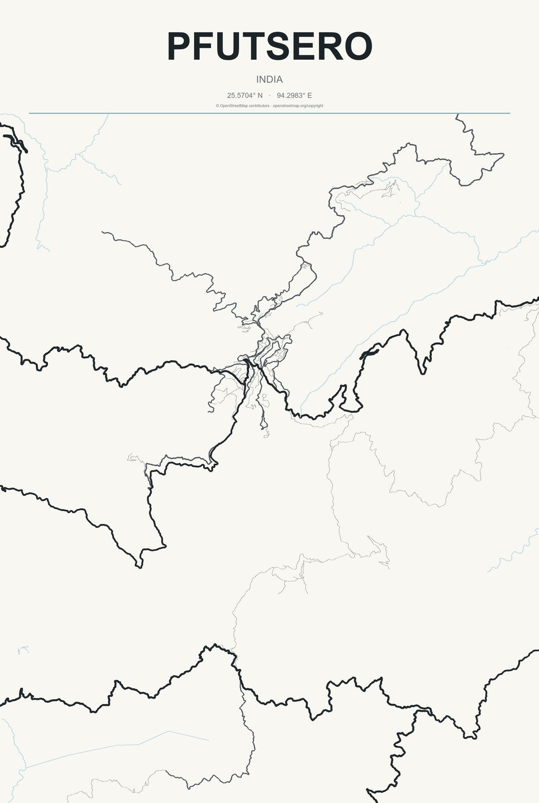 Pfutsero, India City Map Aluminum Sign in Headline Atlas style