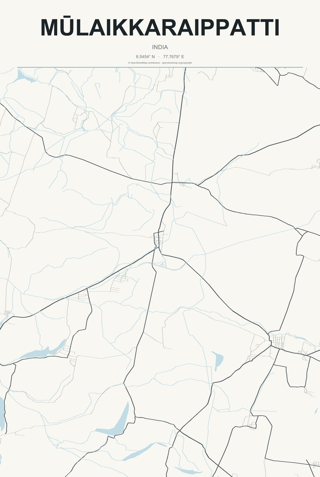 Mūlaikkaraippatti, India City Map Aluminum Sign in Headline Atlas style