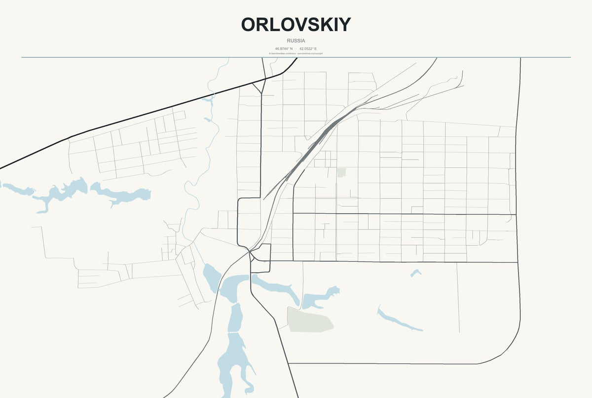 Orlovskiy, Russia City Map Aluminum Sign in Headline Atlas style
