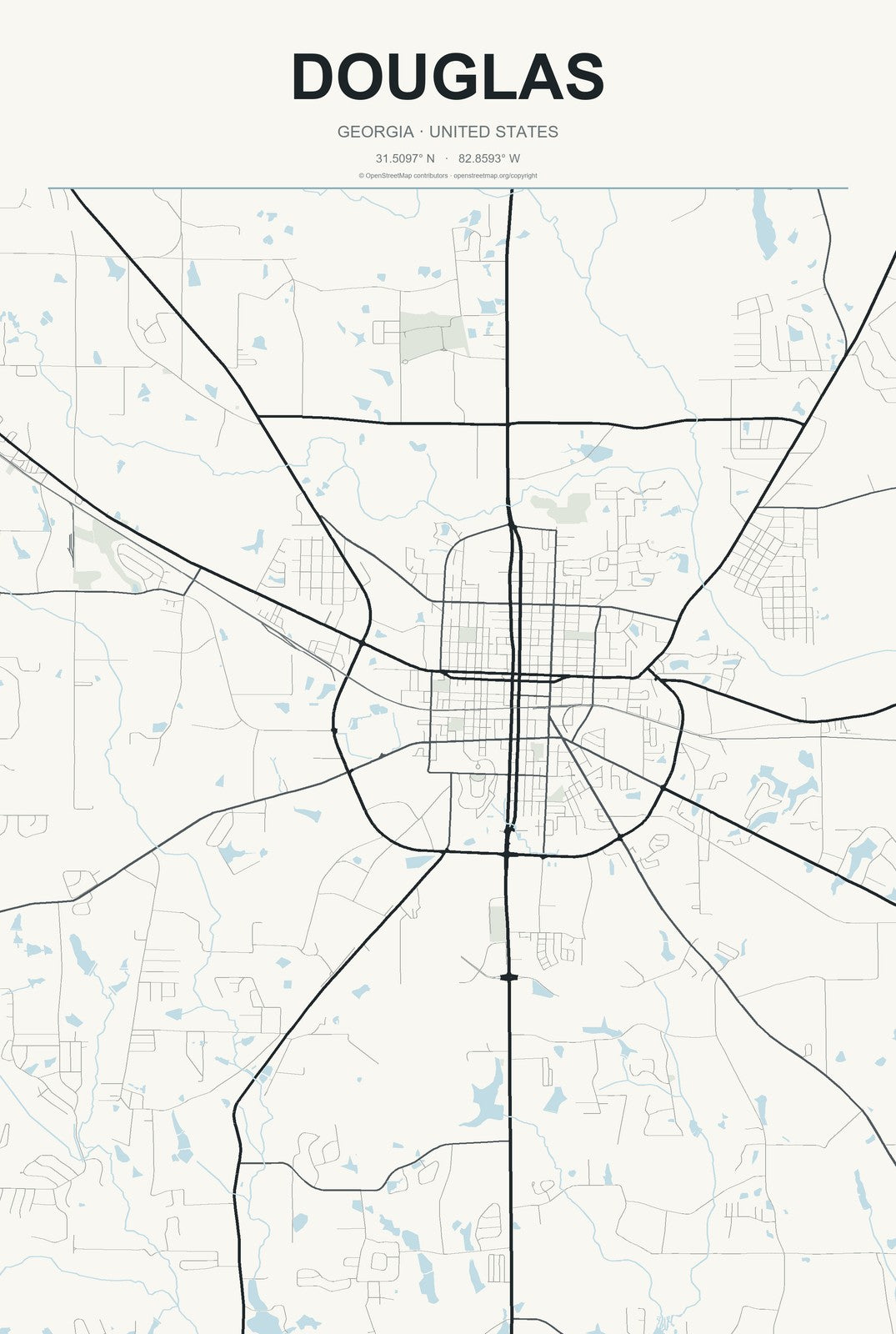 Douglas, Georgia City Map Aluminum Sign in Headline Atlas style