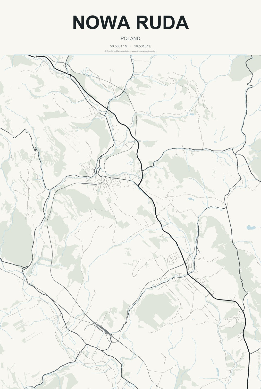 Nowa Ruda, Poland City Map Aluminum Sign in Headline Atlas style
