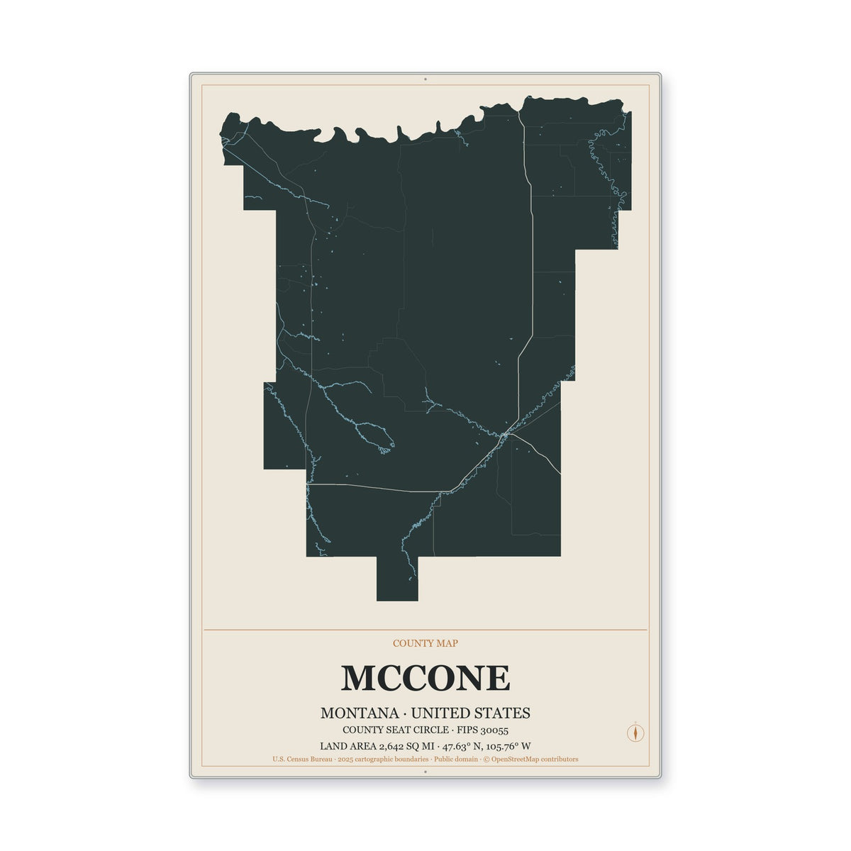 McCone County, Montana Map Aluminum Sign in Headline Atlas style