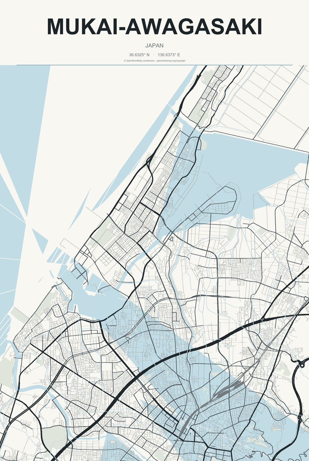 Mukai-awagasaki, Japan City Map Aluminum Sign in Headline Atlas style