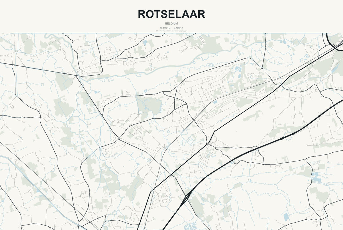 Rotselaar, Belgium City Map Aluminum Sign in Headline Atlas style